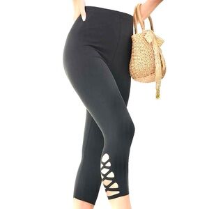 Threads 4 Thought Black Leggings with Cutout Design